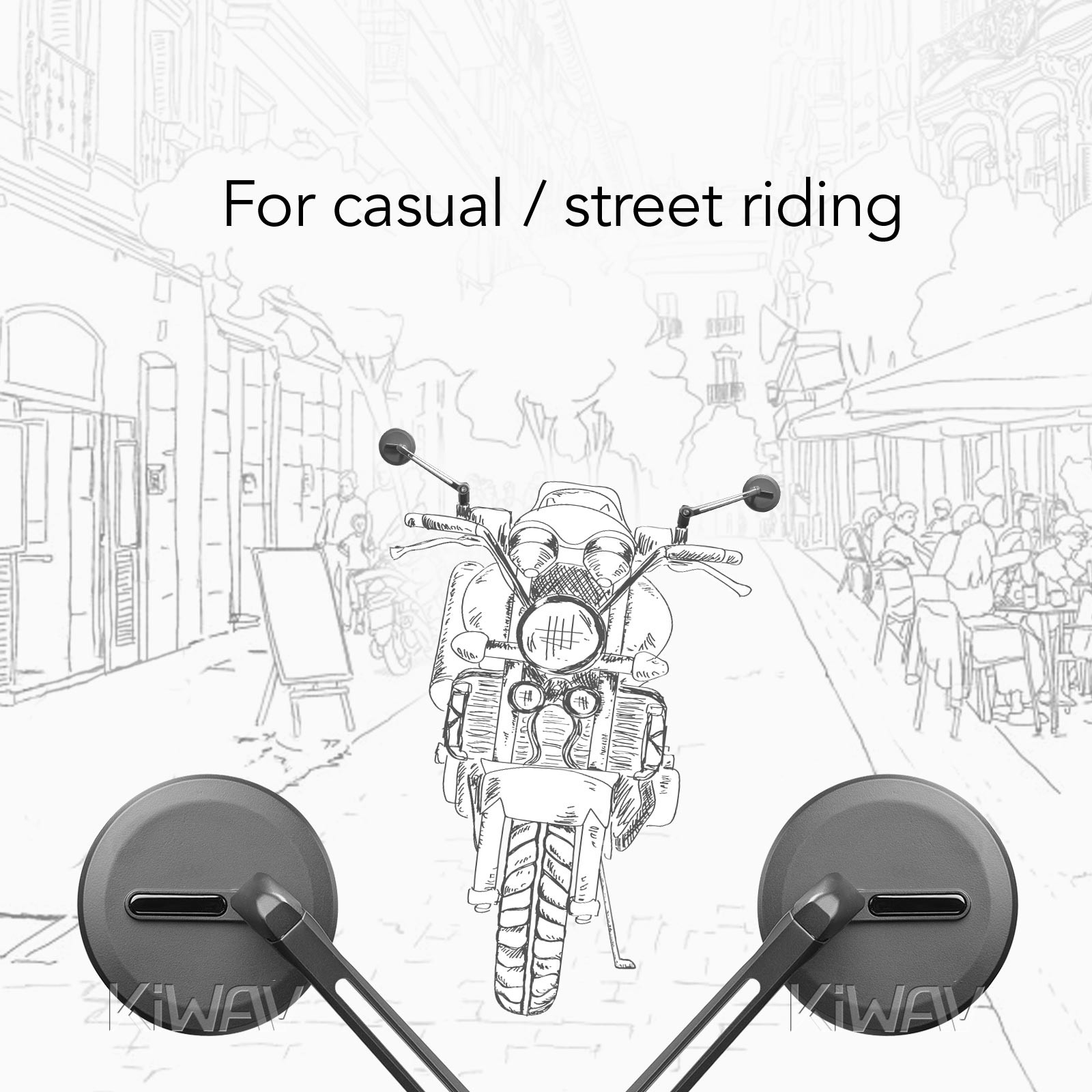 Super thin mirrors OJO round black with 5/16″ adapters fits Harley Streets only