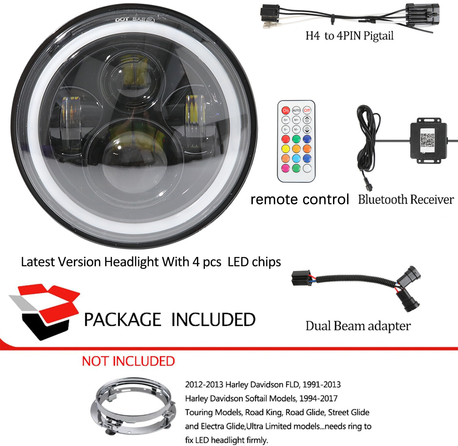 For Harley FHLX Street Glide RGB 7″ LED Projector Headlight App Remote Control