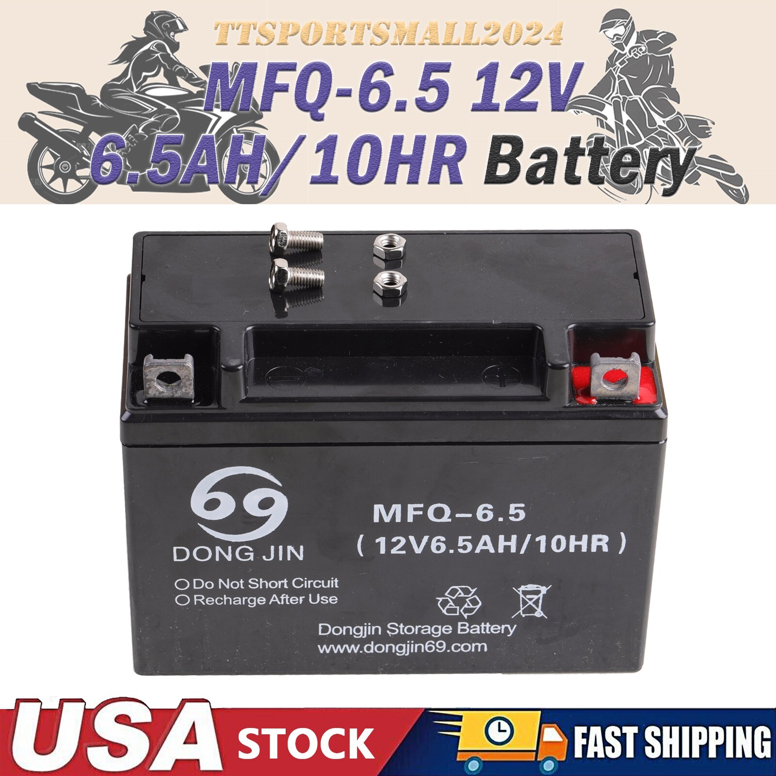 MFQ-6.5 12V 6.5AH/10HR Motorcycle Battery For ATV Quad Dirt Bike Go Kart 6DM6.5