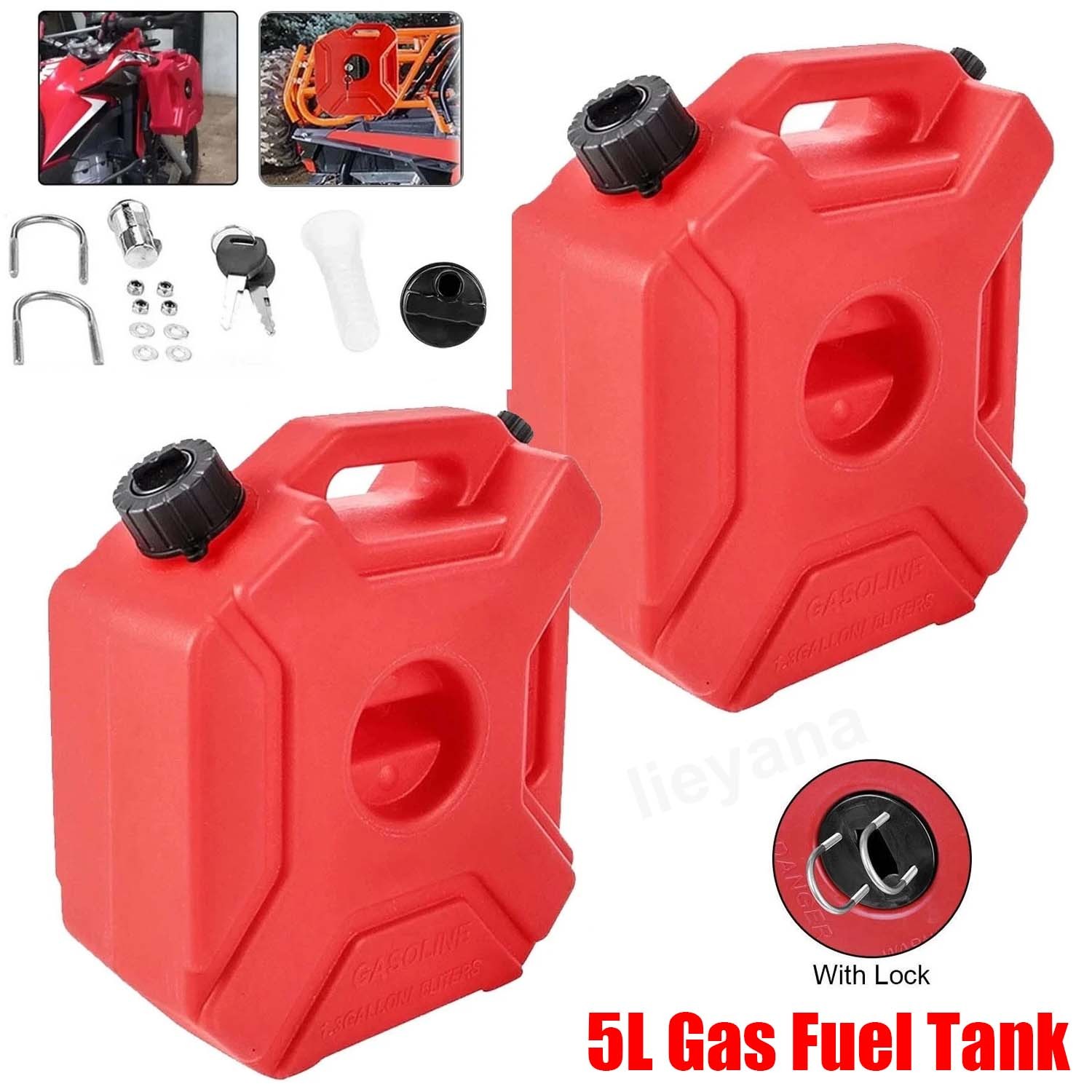 2 Pack 5L Gas Fuel Tank Gas Can Oil Storage Can For ATV UTV Motorcycle Car SUV