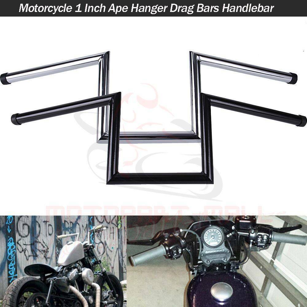 1″ Motorcycle 8″ & 10-1/2″ Rise Ape Hanger Handlebars Z-Bar Drag Bars For Harley