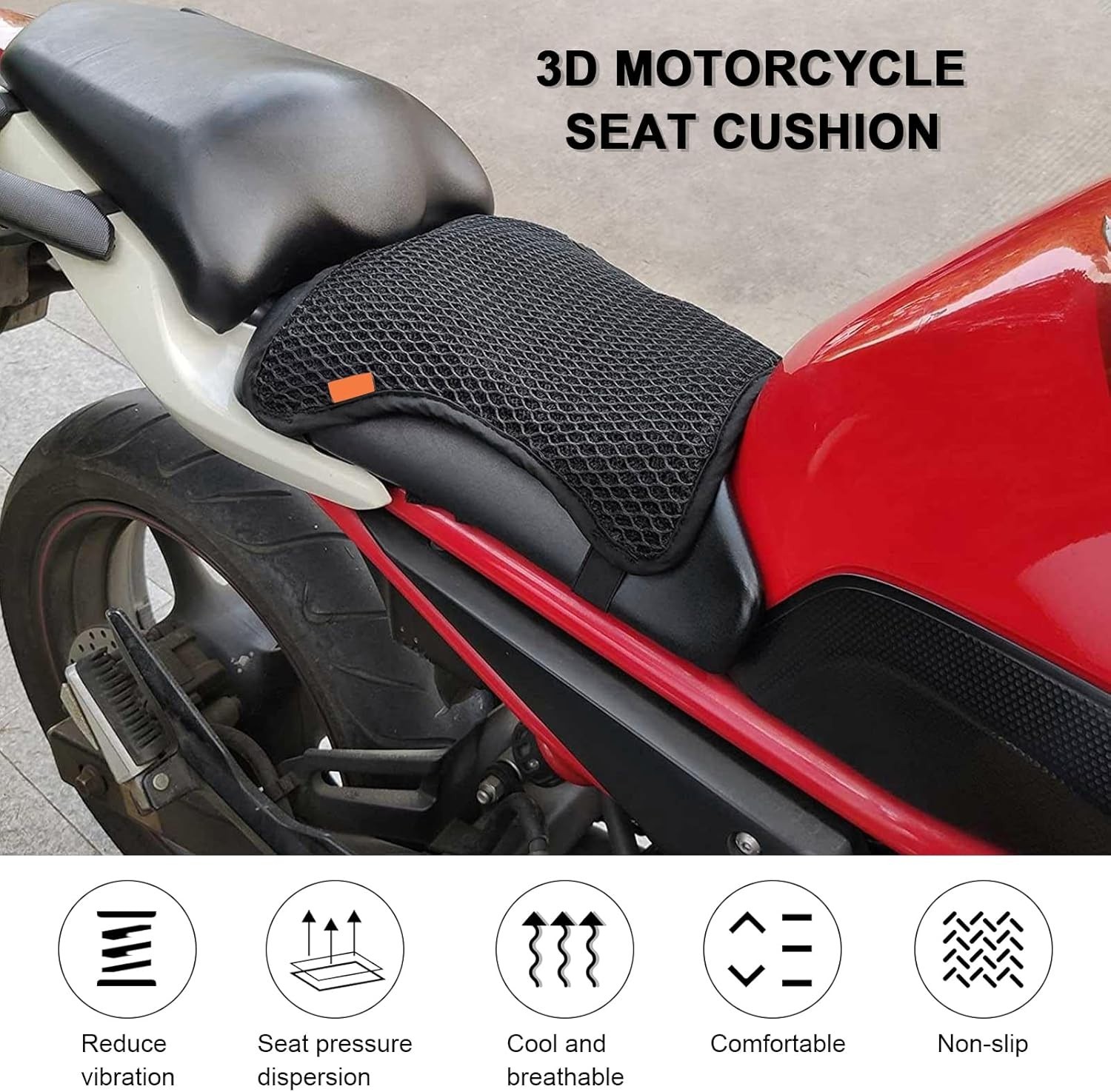 Lightweight 3D Cooling Motorcycle Seat Pad – Durable Breathable Cushion 37x28cm