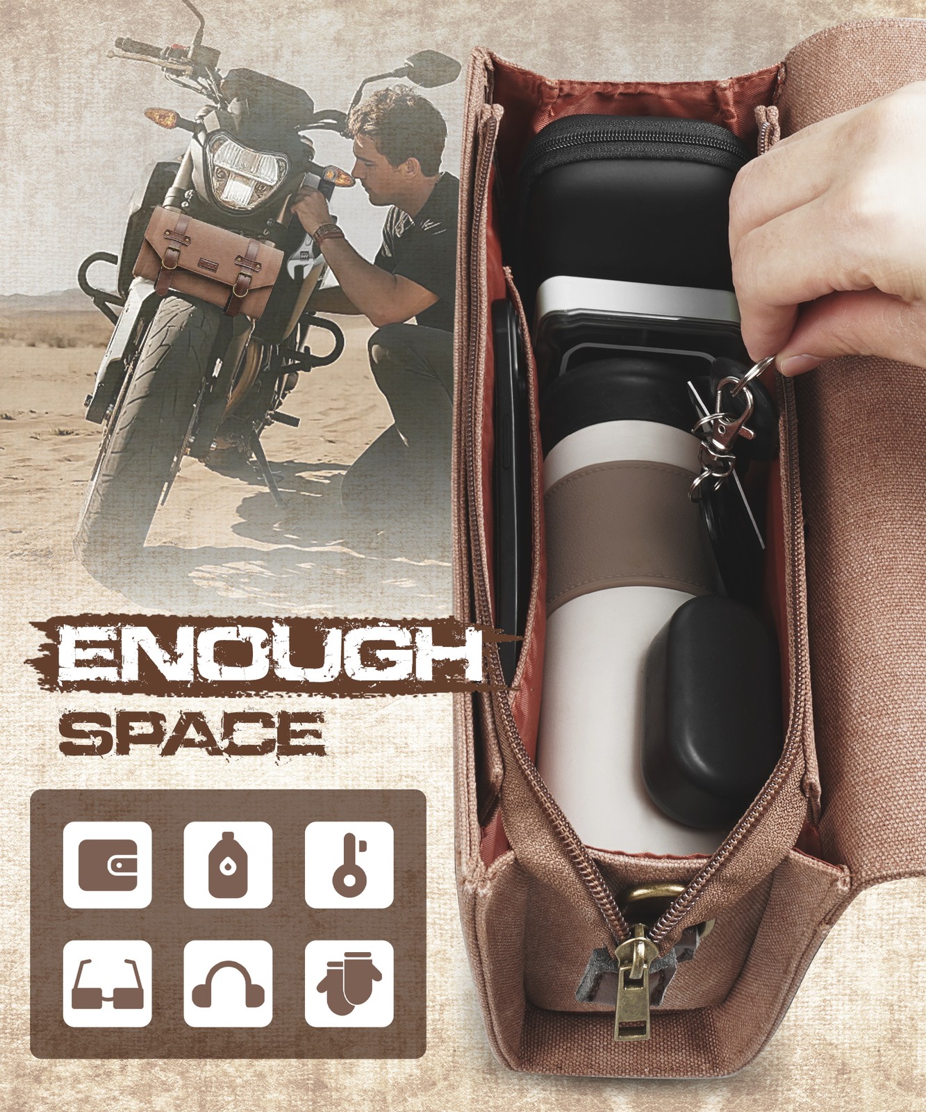 Canvas Motorcycle Handlebar Bag Front Fork Sissybar Storage Pouch Tool Organizer