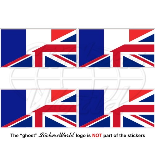 FRANCE-United Kingdom Flag, French-UK British Union Jack 50mm Stickers Decals x4