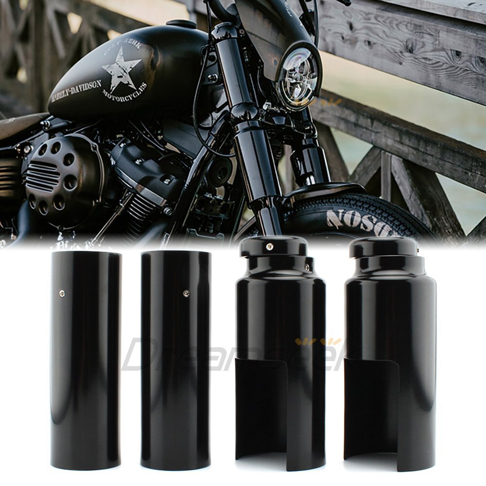 6 x Upper/Lower Front Fork Covers Cap for Harley Dyna Street Fat Bob 07-17 Black