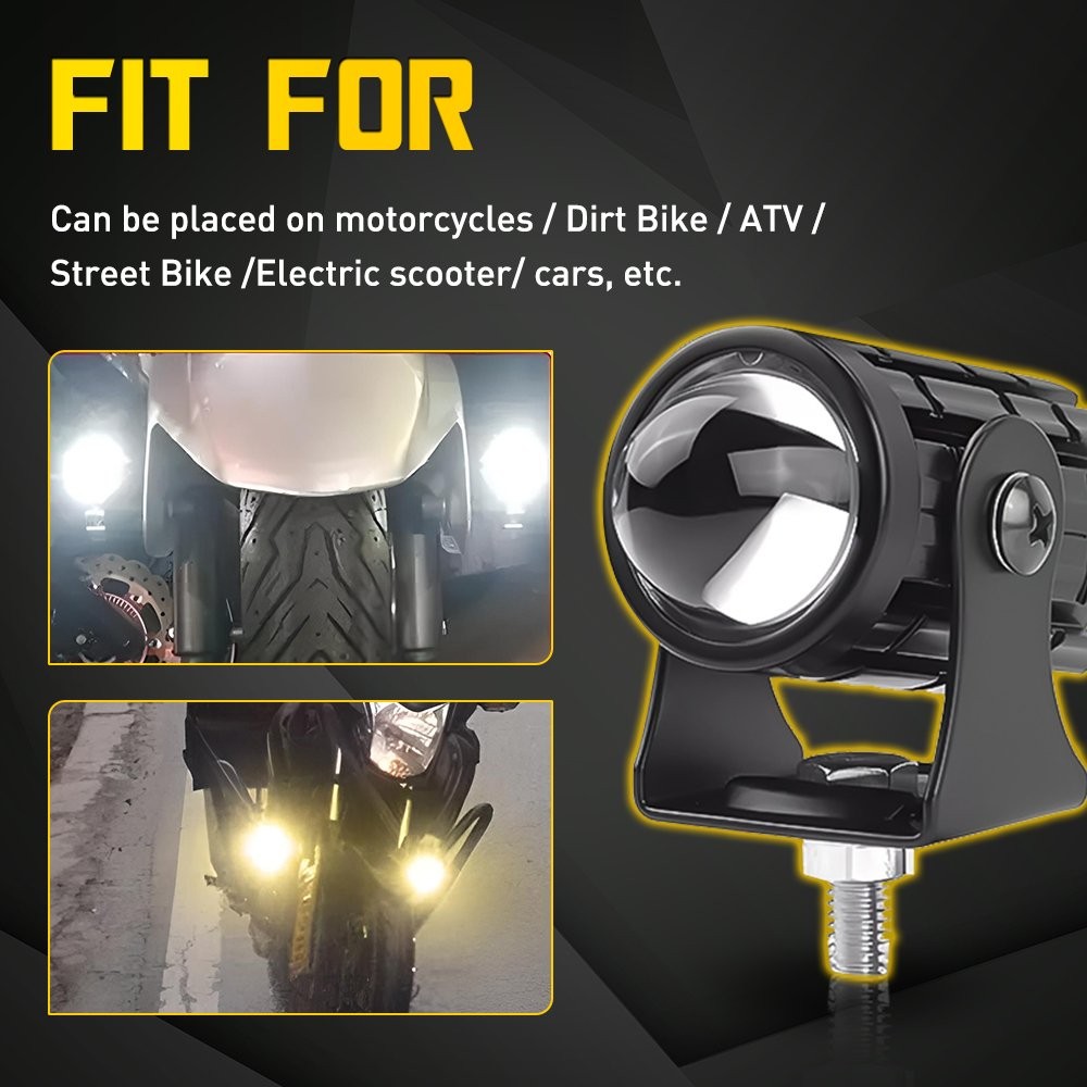 2X Motorcycle LED Headlight Driving Fog Light White/Amber LED Projector Lights