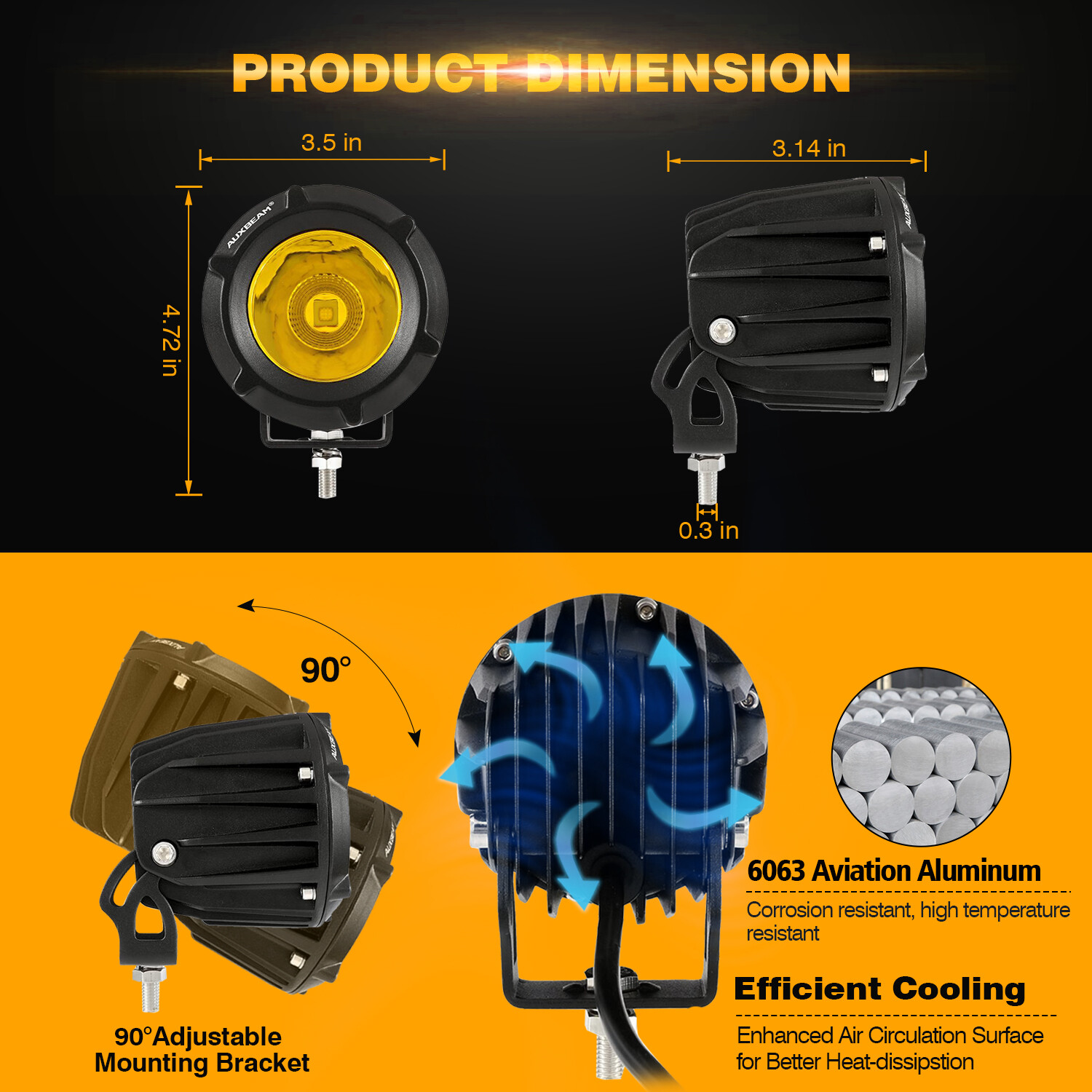 2x LED Motorcycle Headlight Driving Fog Light Lamps Amber Yellow Pods for Harley