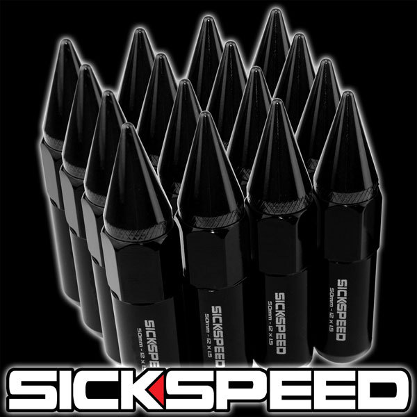 SICKSPEED 9 PC BLACK SPIKED 60MM ALUMINUM LUG NUTS FOR TRIKE RIMS 12X1.5
