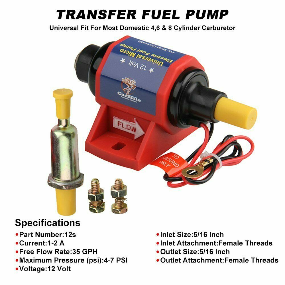 Mighty Universal Electric Fuel Pump 12V 4-7 PSI 35 GPH Gas Gasoline 5/16″ Inlet