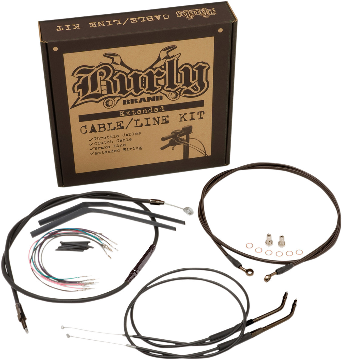 Burly Cable and Brake Line Kit for 10″ T Bars Black 07-13 Harley Davidson XL