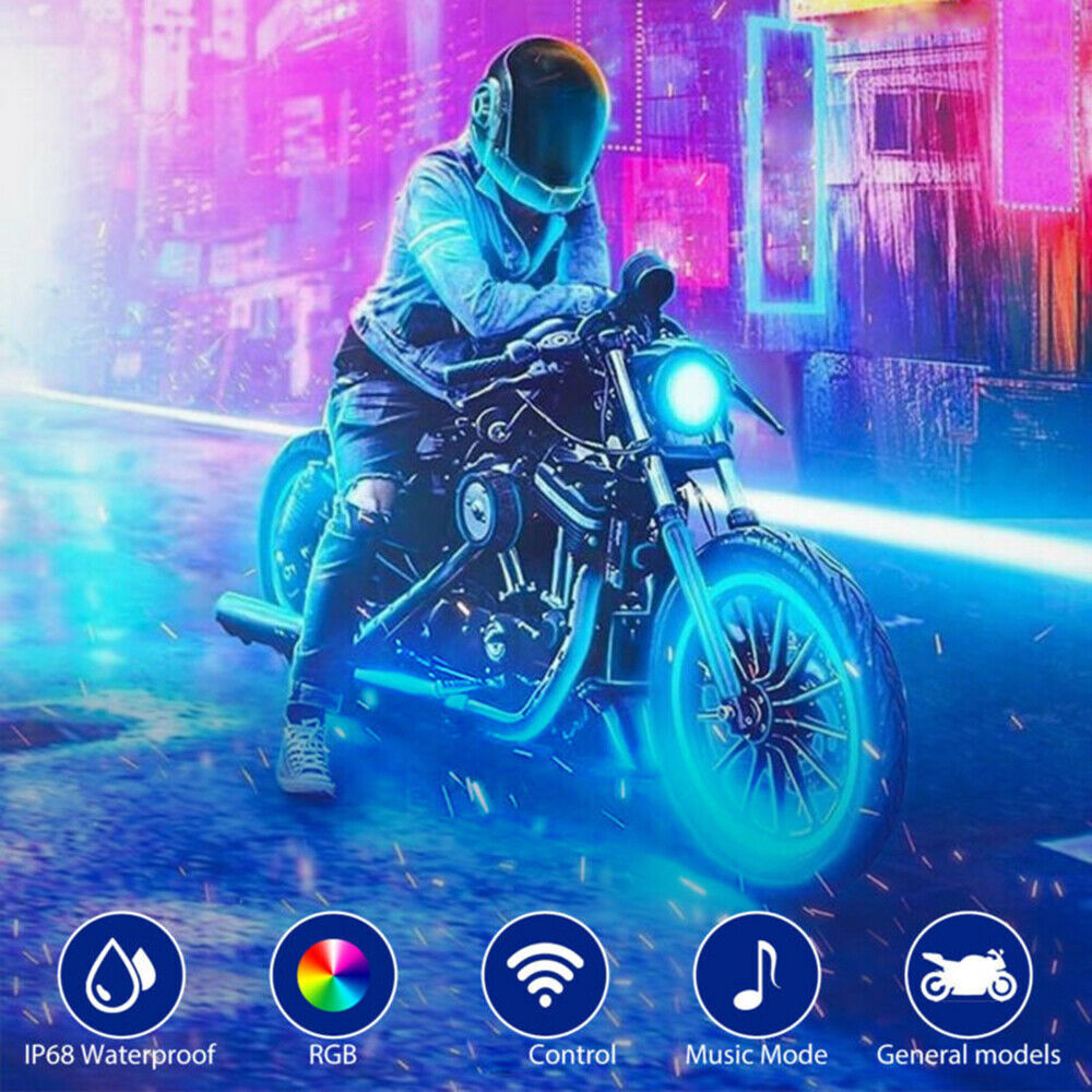 16PCS Motorcycle RGB LED Strip Light Under Glow Neon Kit Bluetooth APP Control