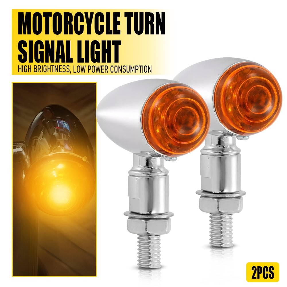 2x Amber Bullet Chrome Front Rear Motorcycle Turn Signal Blinker Indicator Light