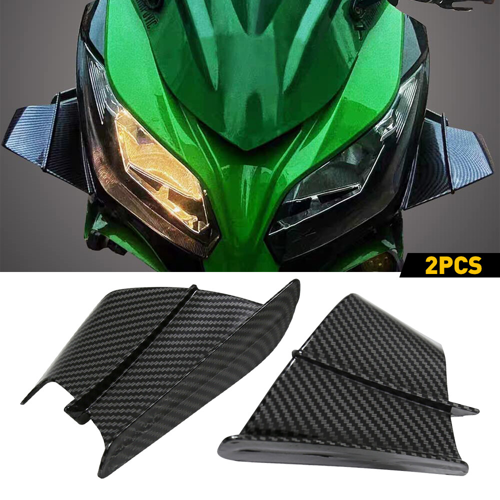 1Pair Motorcycle Side Winglets Air Deflector Wing Kit Spoiler Gloss Carbon Fiber