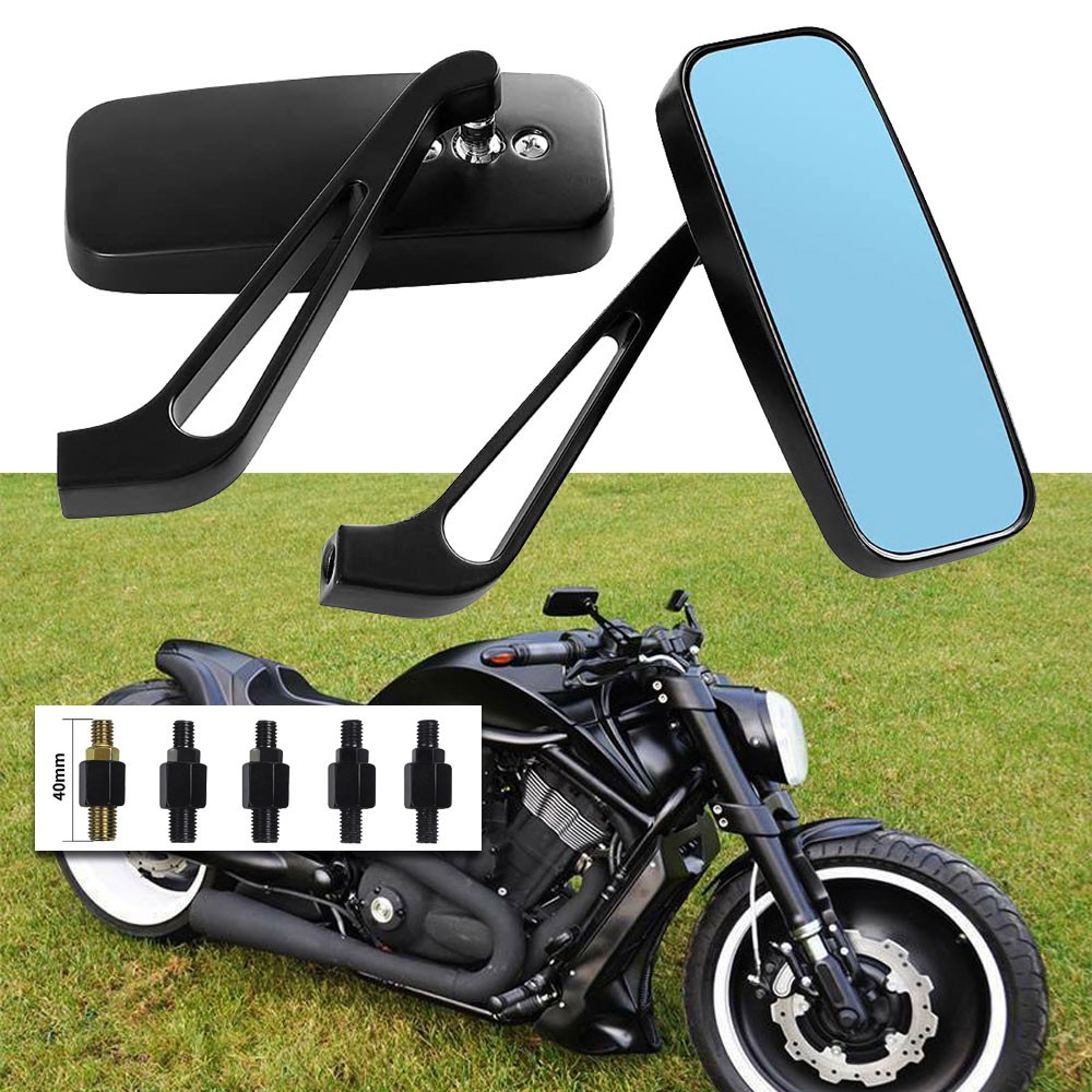 2Pcs Rectangle Motorcycle Rearview Side Mirrors For Harley Honda Suzuki Yamaha