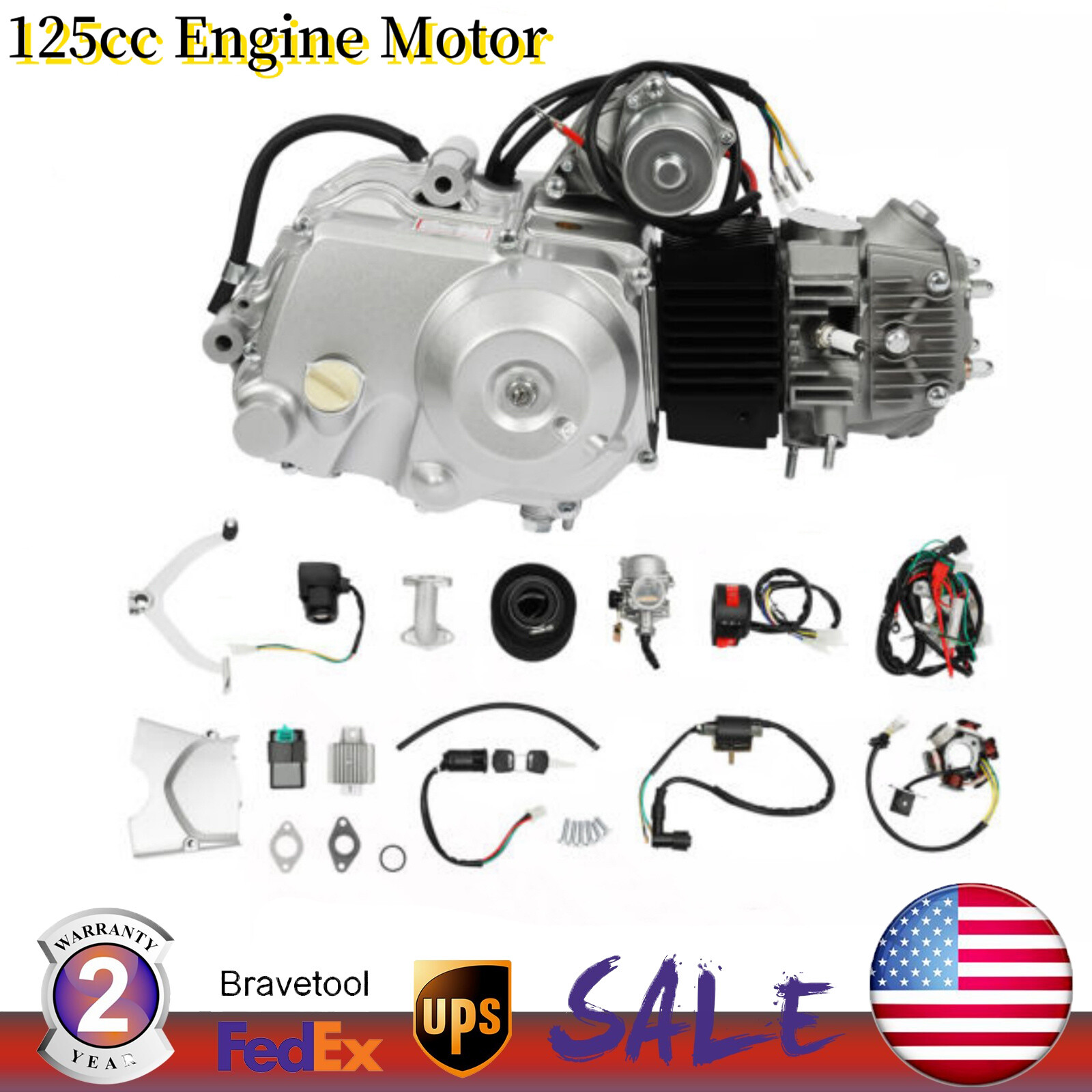 125cc 4 stroke ATV Engine Motor w/ Reverse Electric Start Semi Auto Go kart Quad