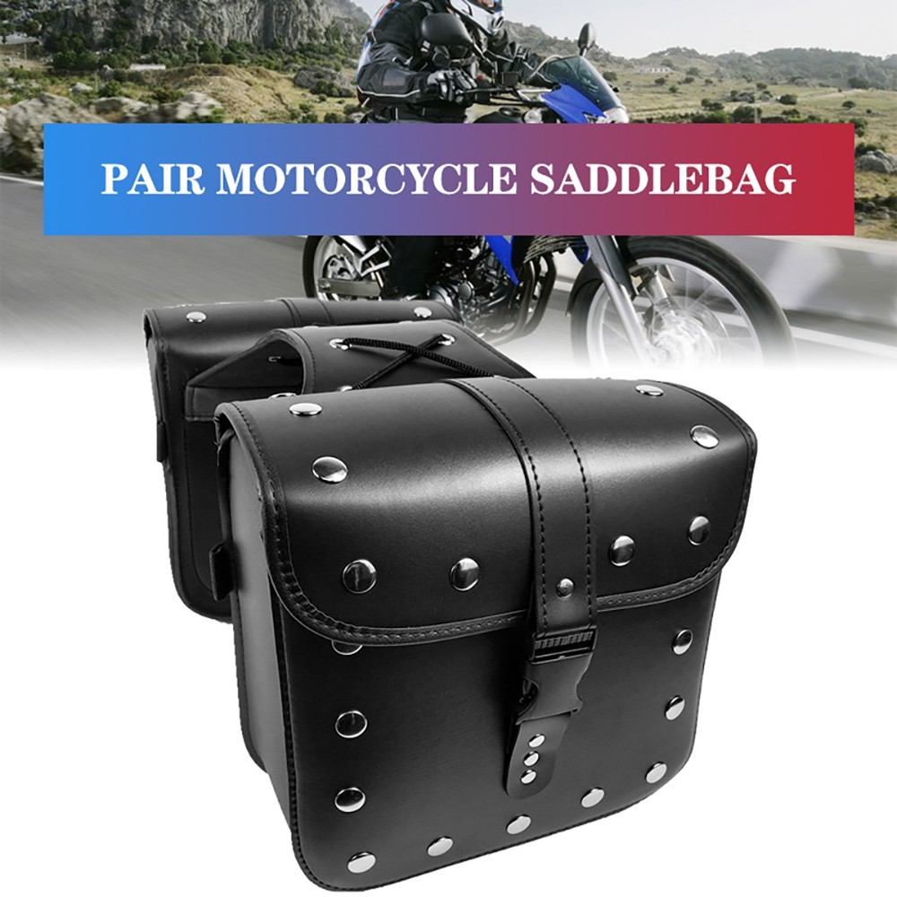 Universal Motorcycle Saddlebags Large Capacity PU Leather Side Saddle Bags Black