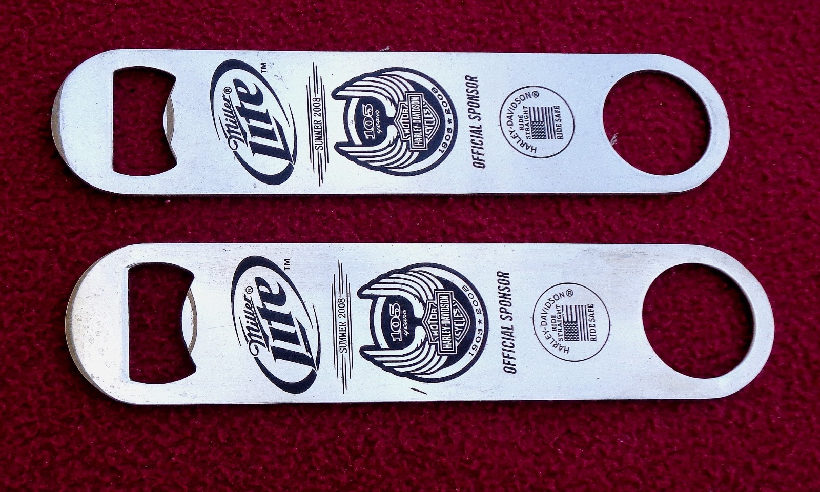 Harley Davidson 2008 summer 105 years miller lite ride 2 bottle openers