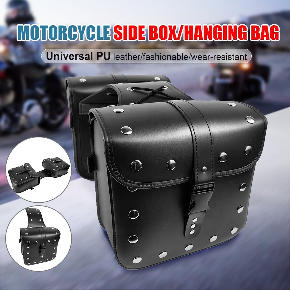 Universal Motorcycle Saddlebags Large Capacity PU Leather Side Saddle Bags Black