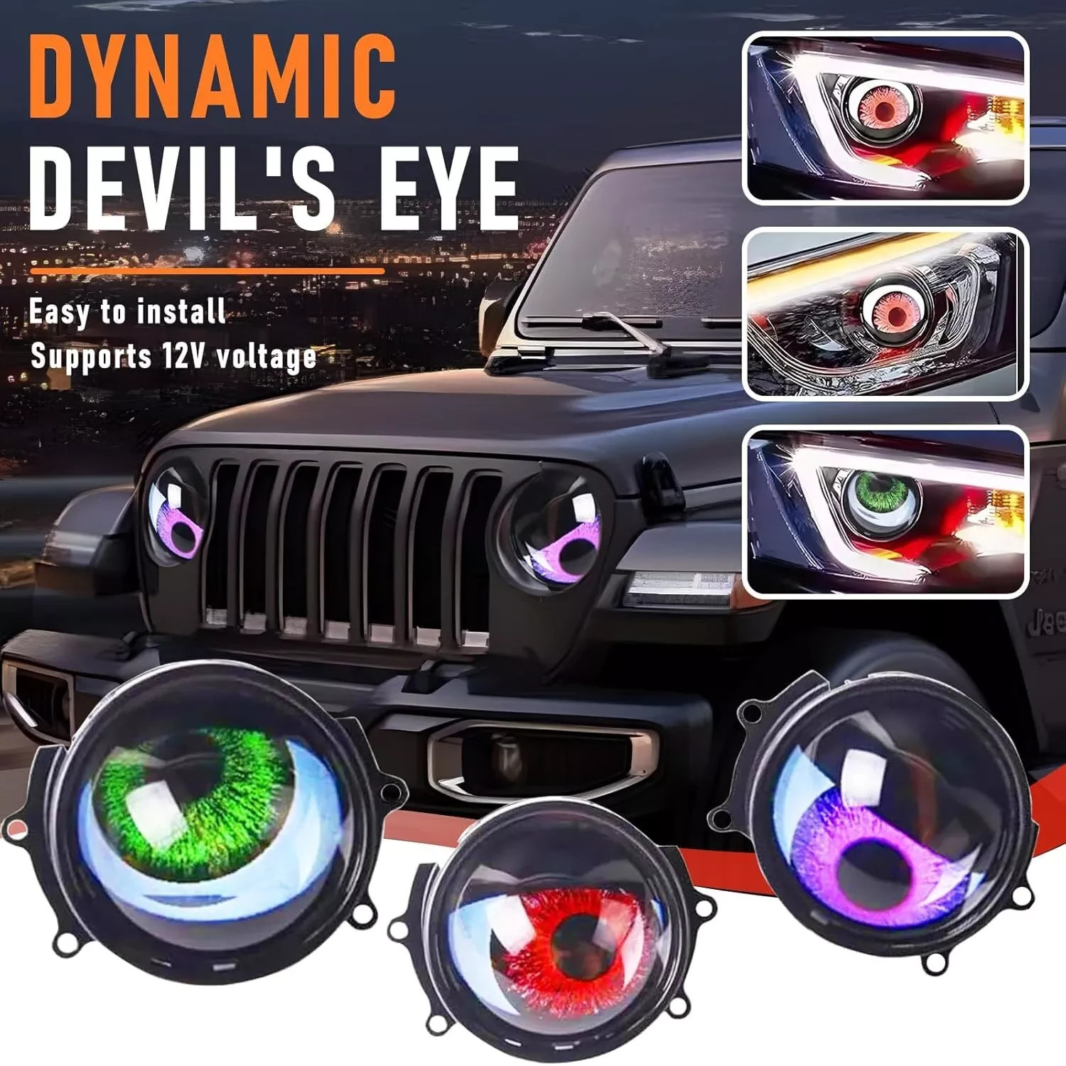 2 IN 1 Devil Eyes LED headlights dynamic remote 33 modes of lenses Blink lights