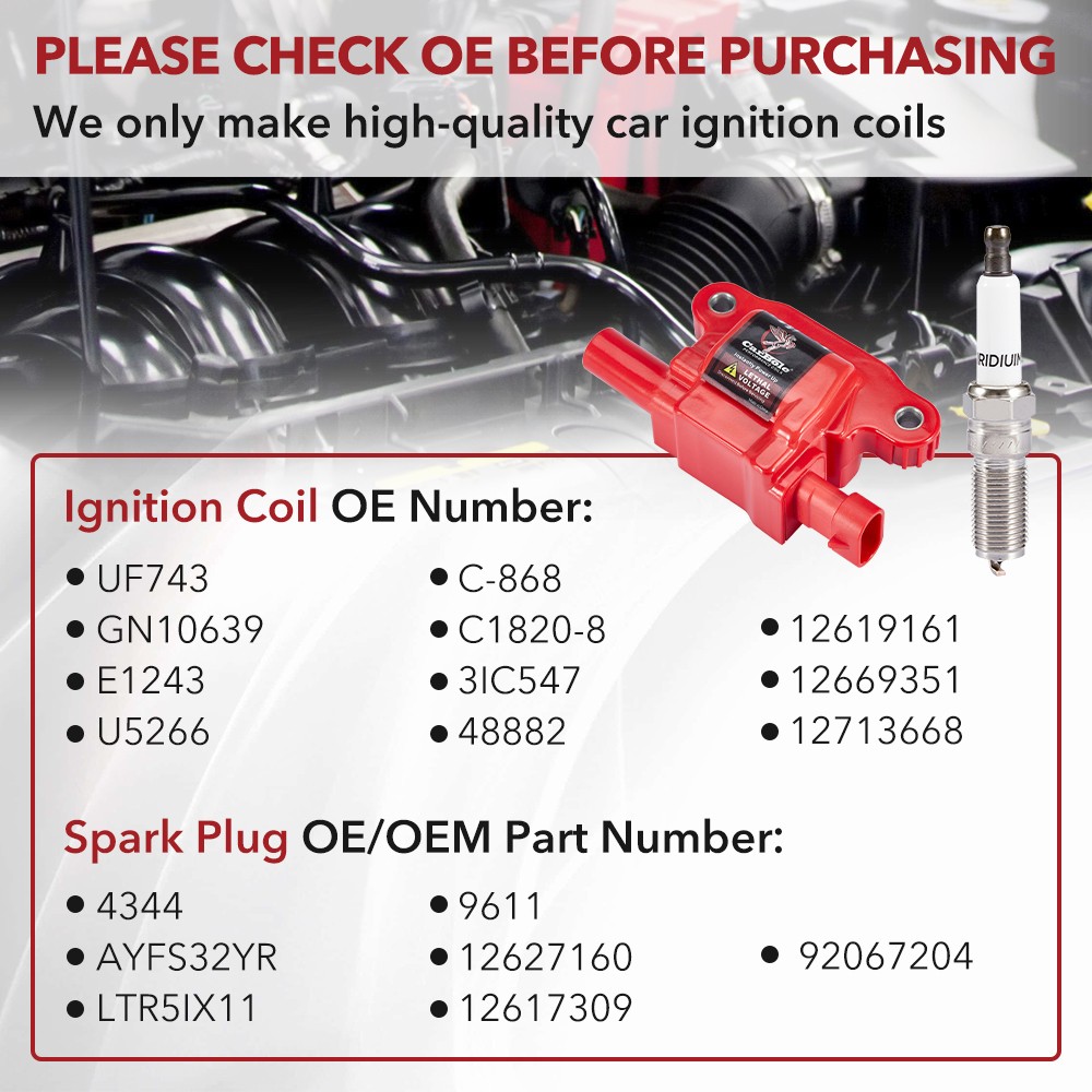 Square Style For 2015-18 Chevrolet Silverado 1500 V8 5.3L 6.2L Ignition Coil Set