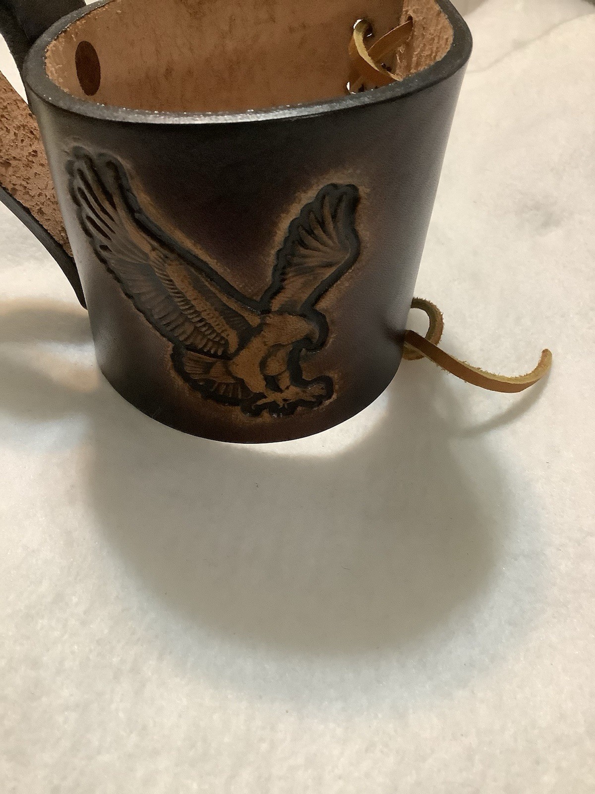 Hawthrone Leather Motorcycle Drink Cup Bottle Holder ORIGINAL Handmade Eagle