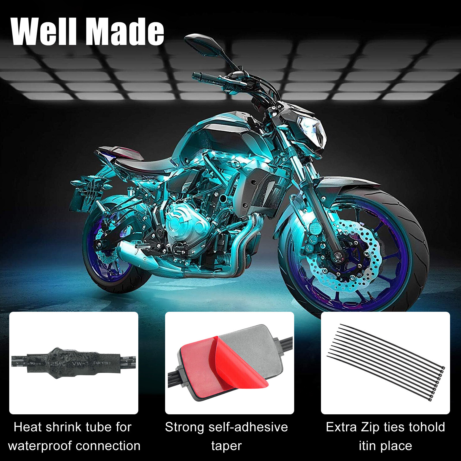 8 Pods RGB LED Rock Lights for Motorcycle Underglow Light Kit w/ Remote Control
