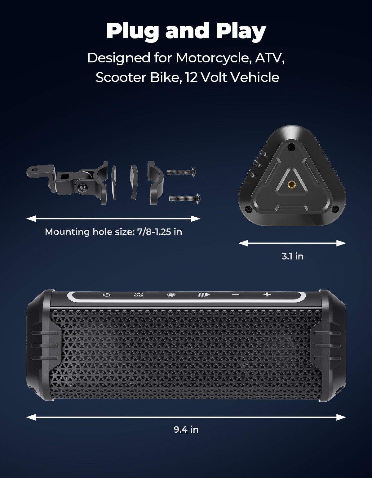 Bluetooth Motorcycle Stereo Speakers Soundbar Audio System 7/8-1.25” Handlebar