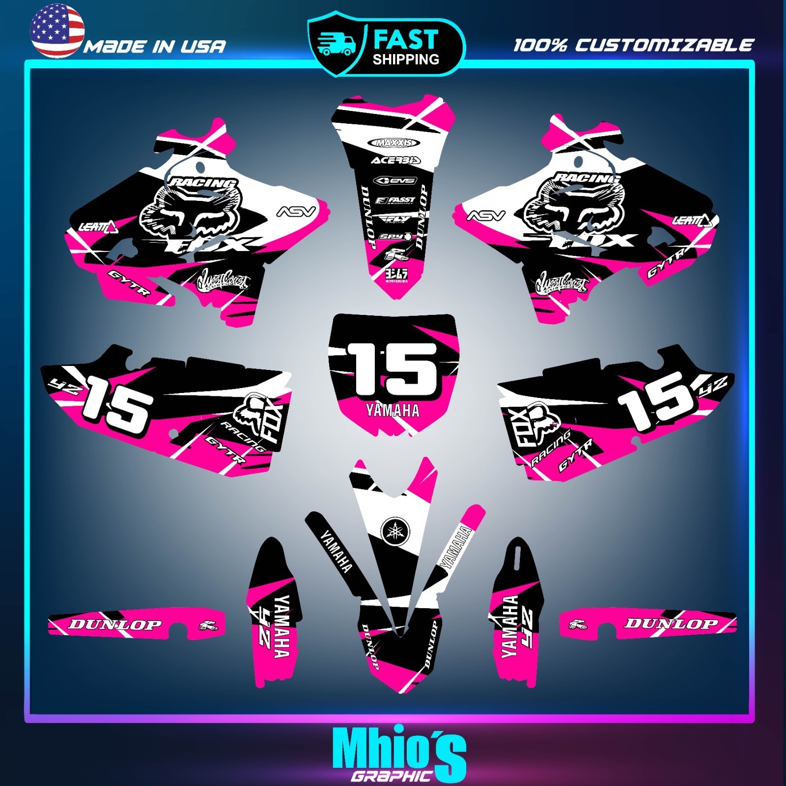 2015-2021 Yamaha YZ 125 250 Graphics Kit Decals 2015 2016 2017 2018 2019 2021