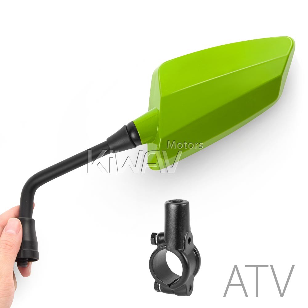 KiWAV ATV Mirrors Green Hawk with Forged Black Aluminum Clips for Bombardier