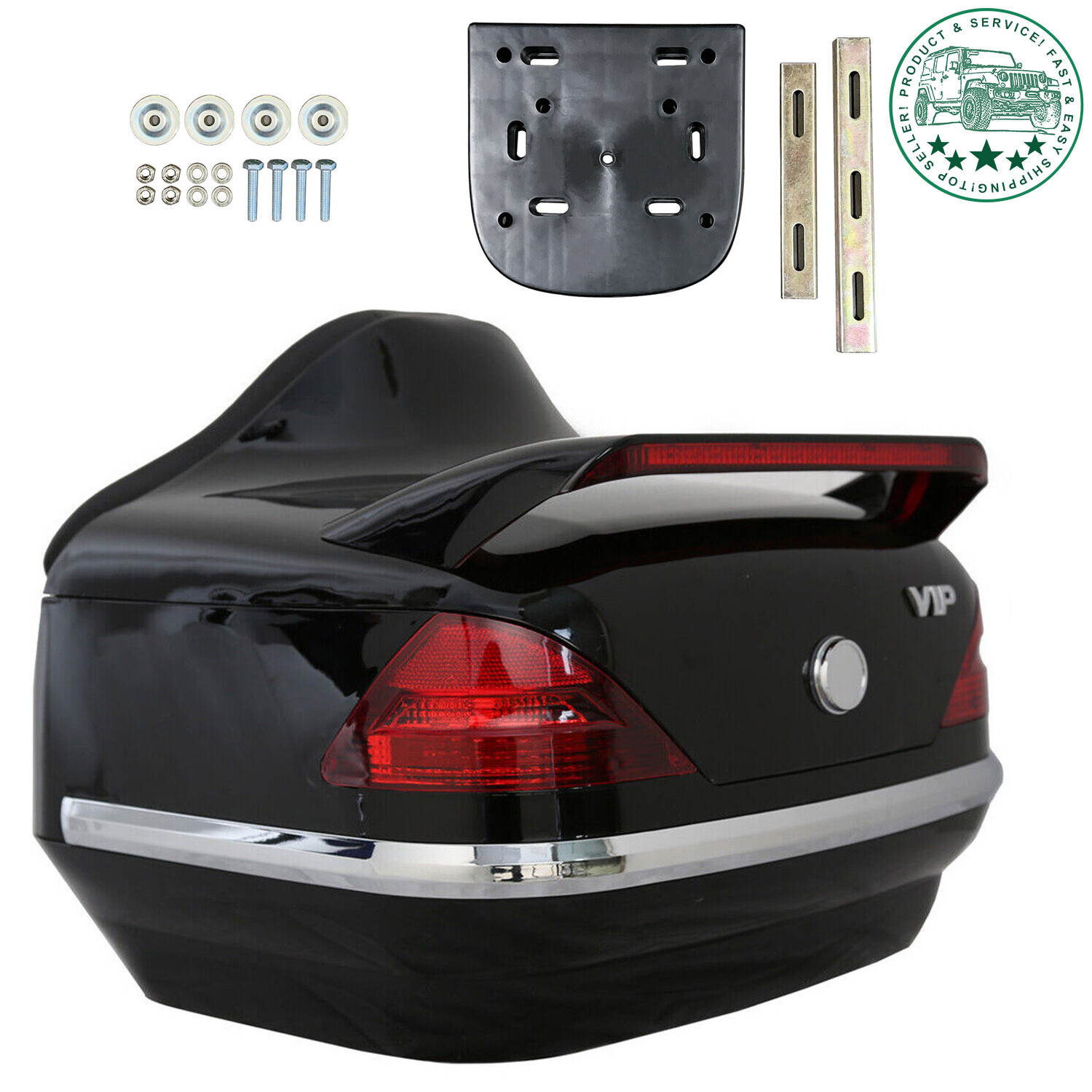 Gloss Black Tour Pack Luggage Trunk w/ Tail lights VIP For Suzuki Yamaha Cruiser