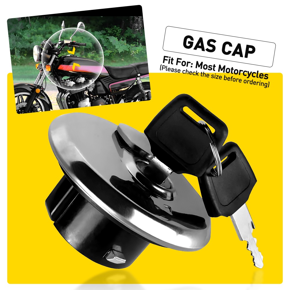Universal Motorcycle Gas Lid Fuel Tank Cap Cover & 2 Key Lock Set Replacement
