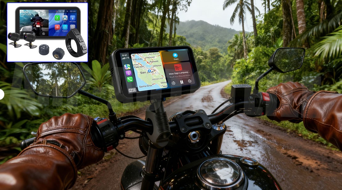 6.25″ IPS Motorcycle GPS Wireless CarPlay Android Auto Navi Audio Receiver + Cam