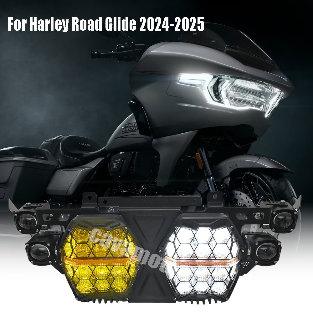LED Amber + Clear Headlight Assembly For Harley CVO Road Glide 2023 2024 2025