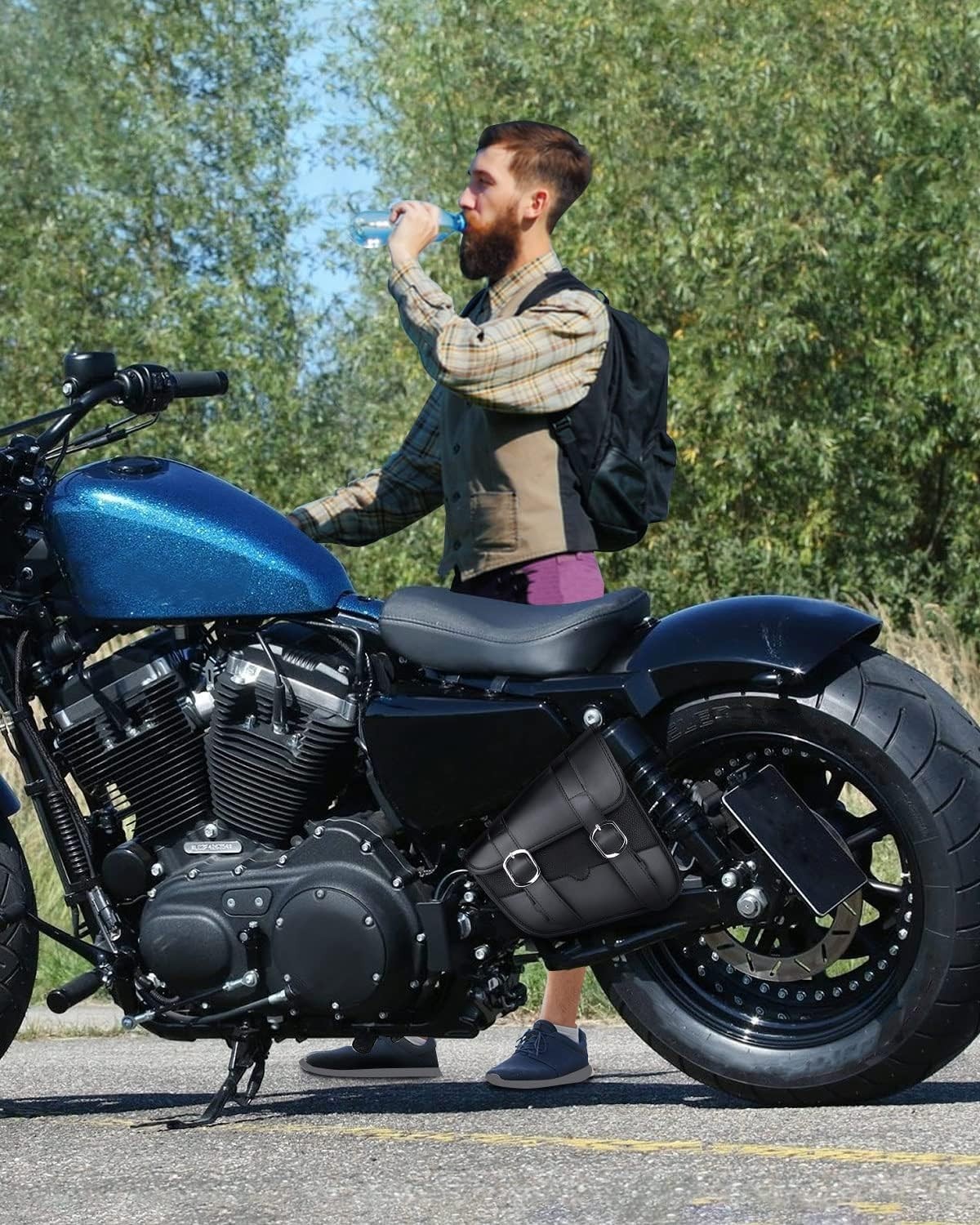 Secure 4L Sportster/Rebel Swingarm Bag: Faux Leather, Adjustable Strap Mount