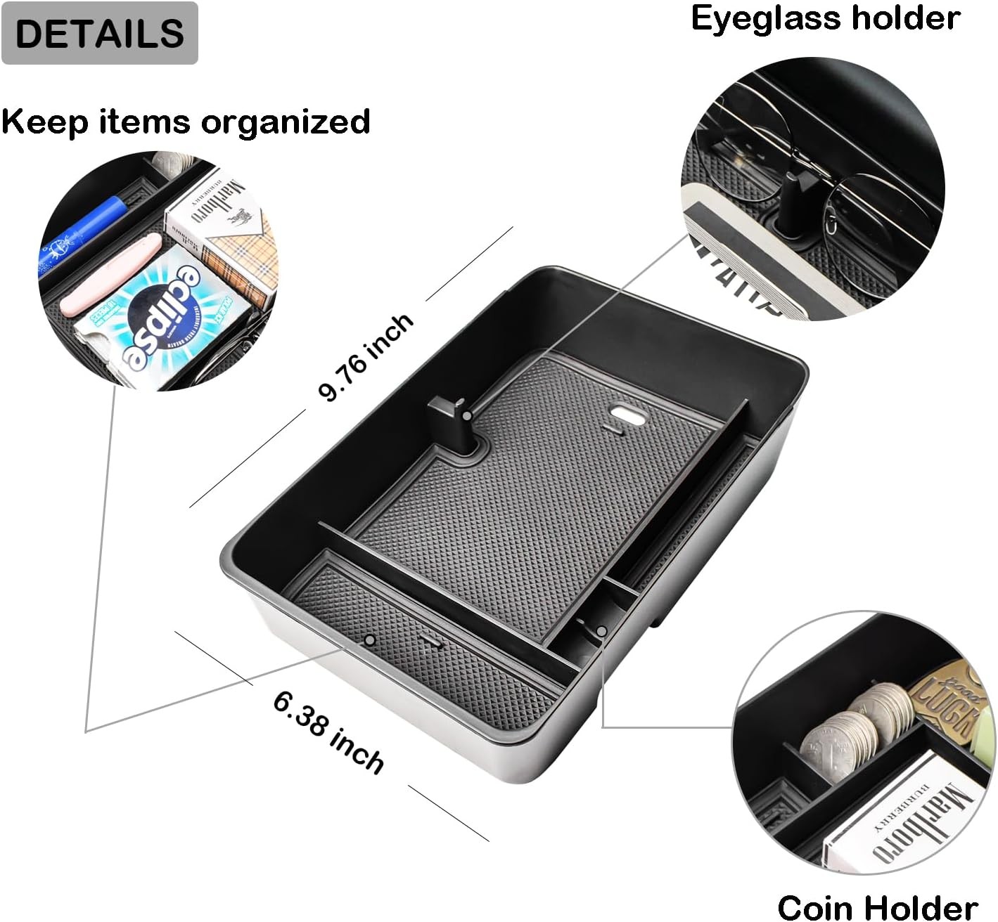 Center Console Organizer Tray 2024 2025 2026 Hyundai Santa Fe, Black