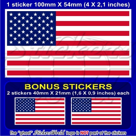 USA United States of America Flag 100mm (4″) Vinyl Sticker, Decal x1+2 BONUS