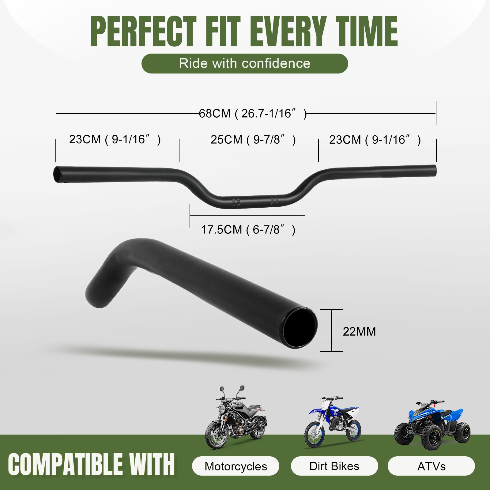 For Boom Vader 150cc 125cc 7/8″ 22mm Handlebar Low Drag Bar Tracker Matte Black