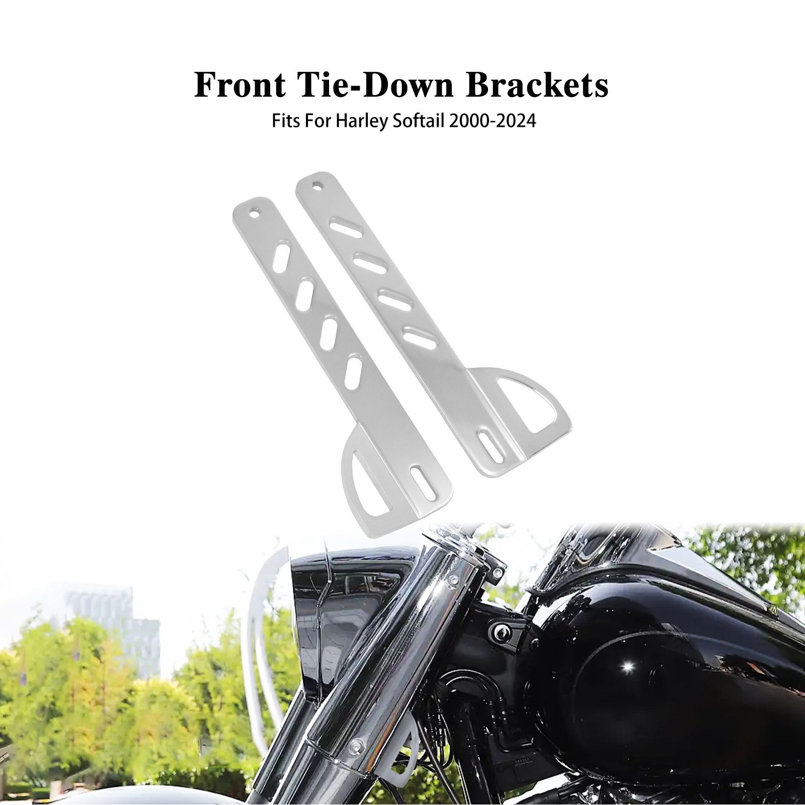 Front Tie-Down Fork Brackets Chrome For Harley Softail Breakout Fatboy 2000-24
