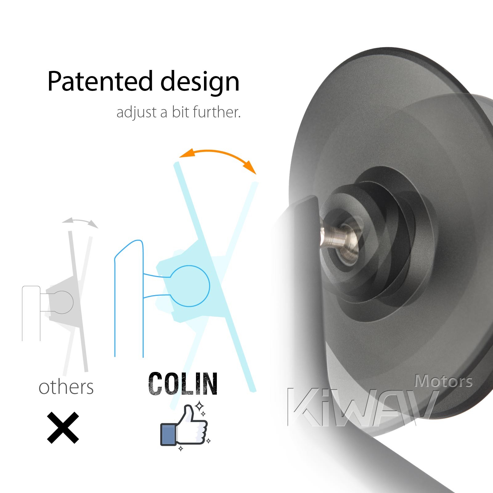 Round black thin slim sleek bar end mirror x1 COLIN 6mm bolt-on or clamp on