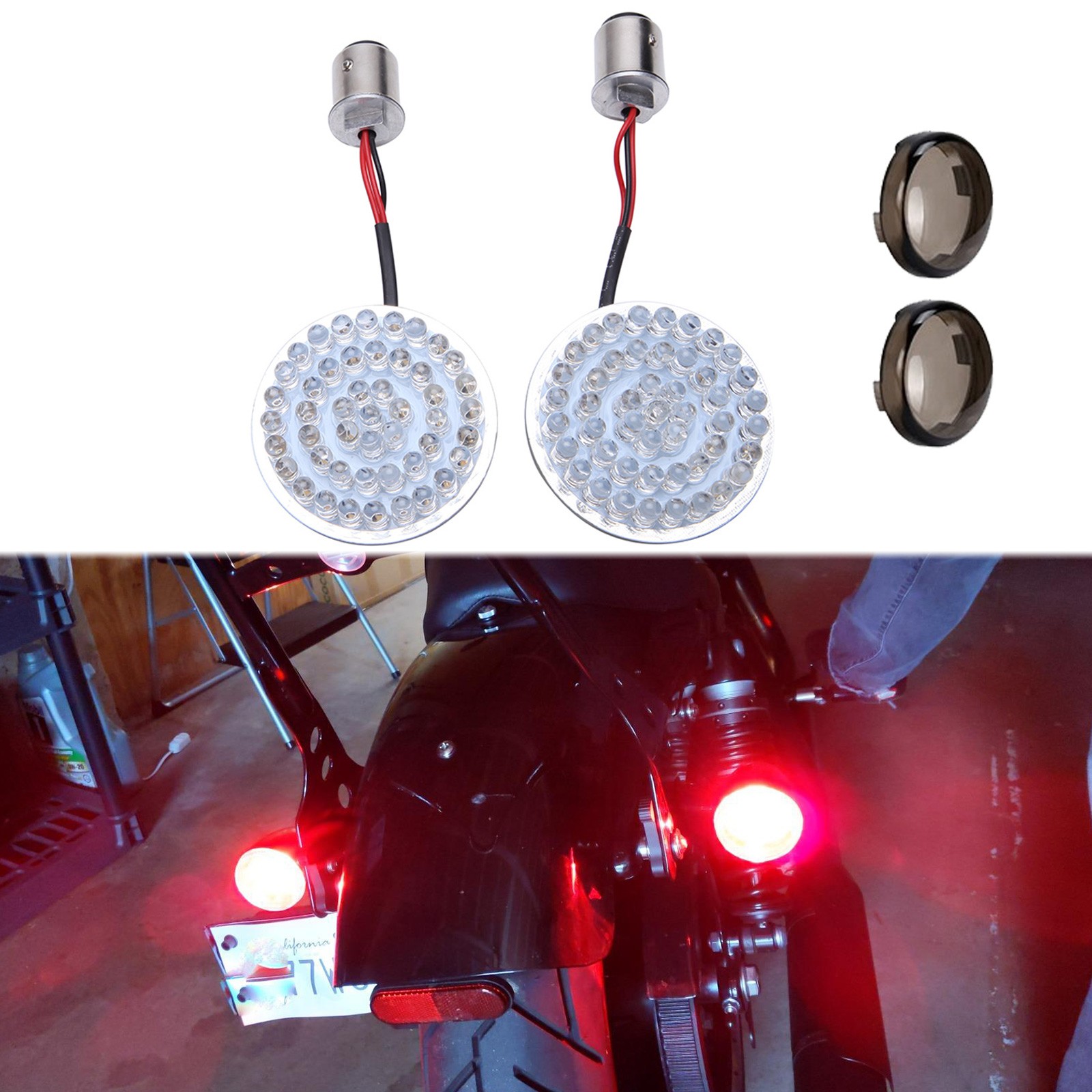 2” 1157 Red LED Turn Signals Brake Tail Light + Smoke Lens For Harley Davidson