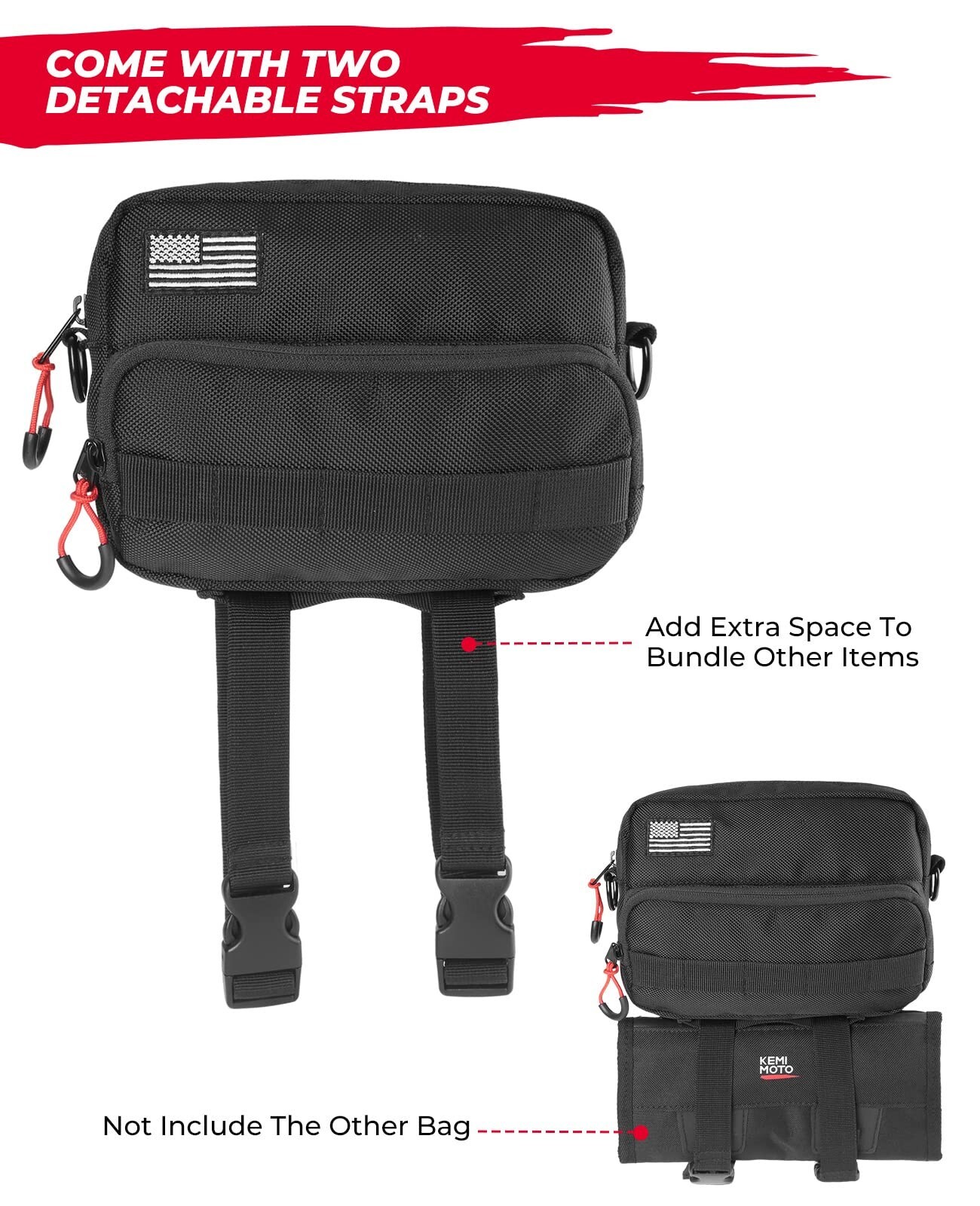 KEMIMOTO Universal Motorcycle Handlebar Bag Sissy Bar Bag Storage Fork Bag Black