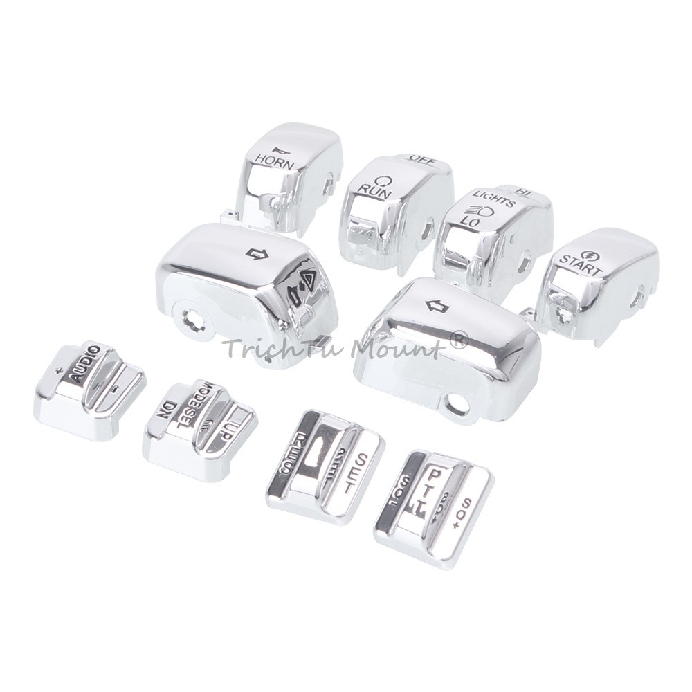 Chrome Hand Control Switch Housing Cover & Button Cap For Harley Touring 1996-13