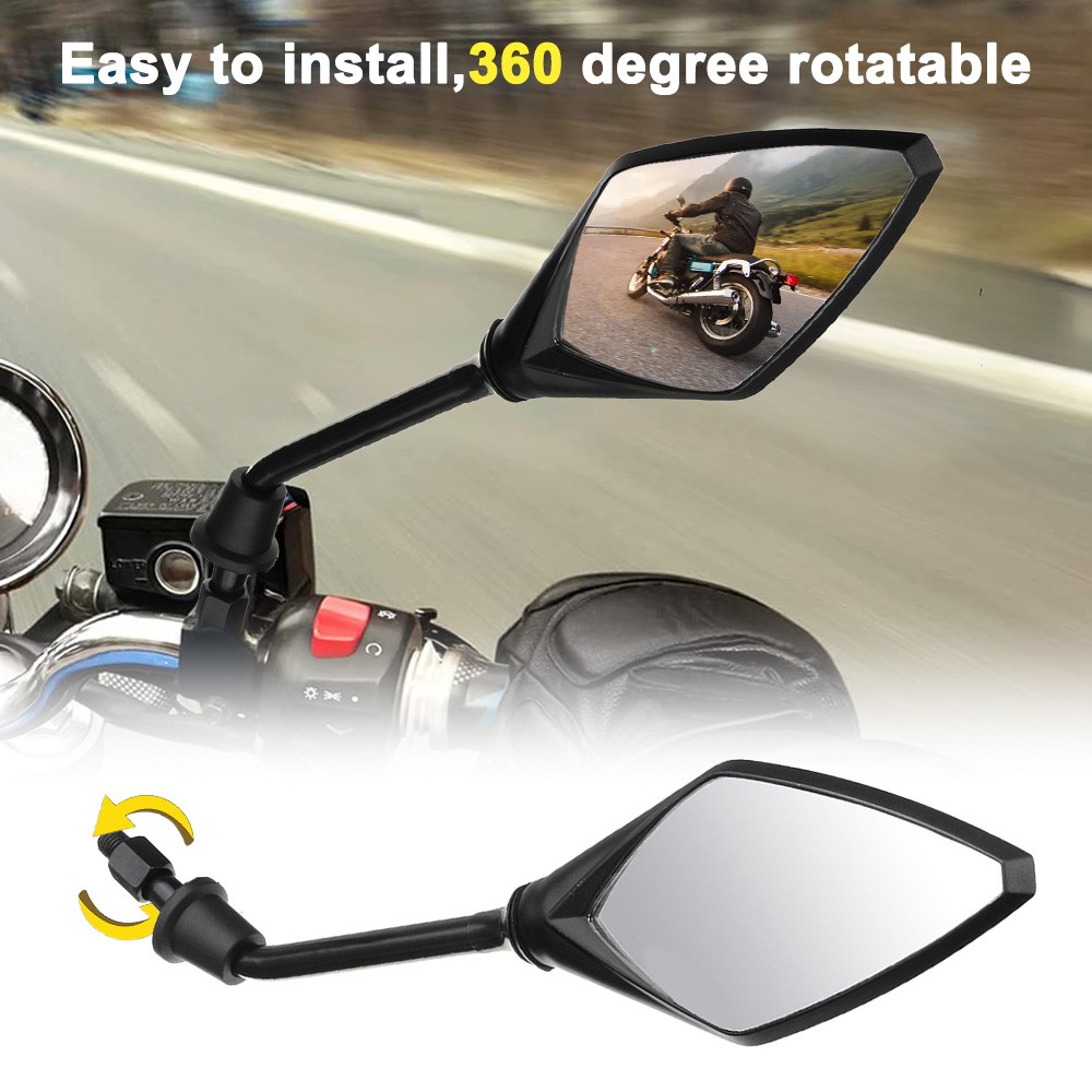 Black Motorcycle Rear View Mirrors LED Turn Signal Replacement Side Mirror 10mm