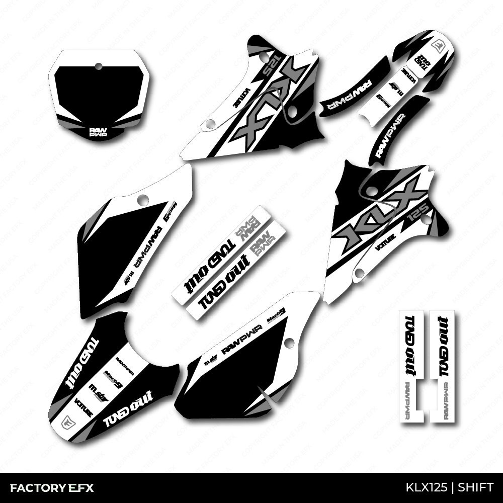 Black & Gray Shift Racing Graphics kit fits 03-07 Kawasaki KLX125 KLX 125 decal