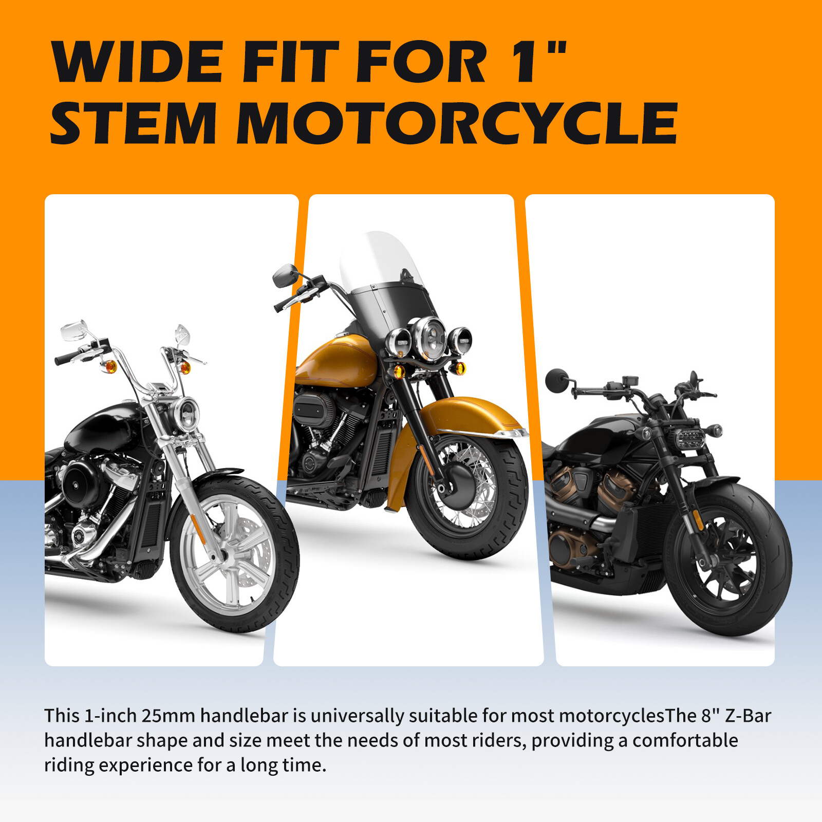 For Yamaha Bolt 2014-2025 Black 1″ inch 25mm Motorcycle Z-Bar 8″ Rise Handlebars