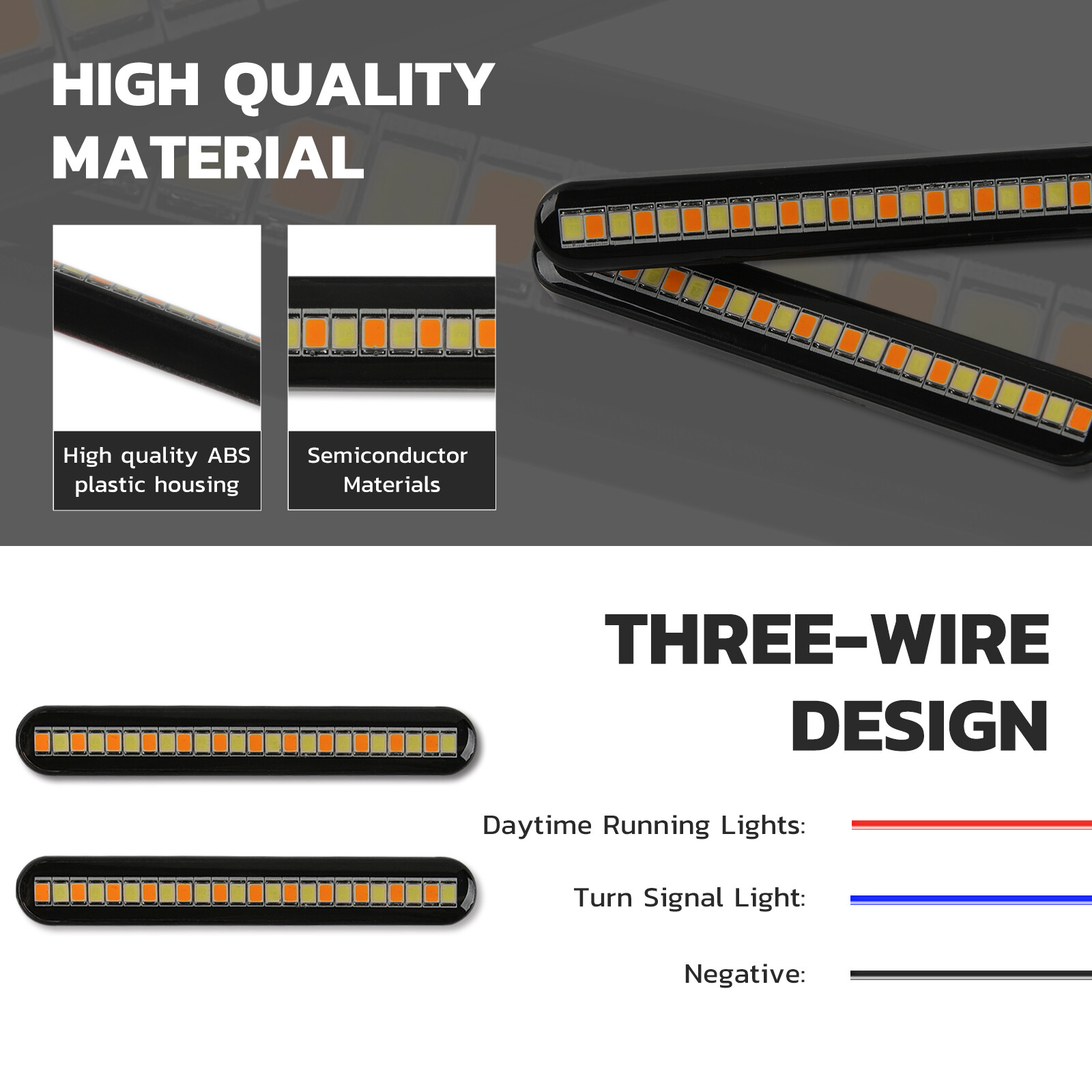 2X Sequential Flowing Motorcycle LED Strip Bar Turn Signal Amber Light Blinker