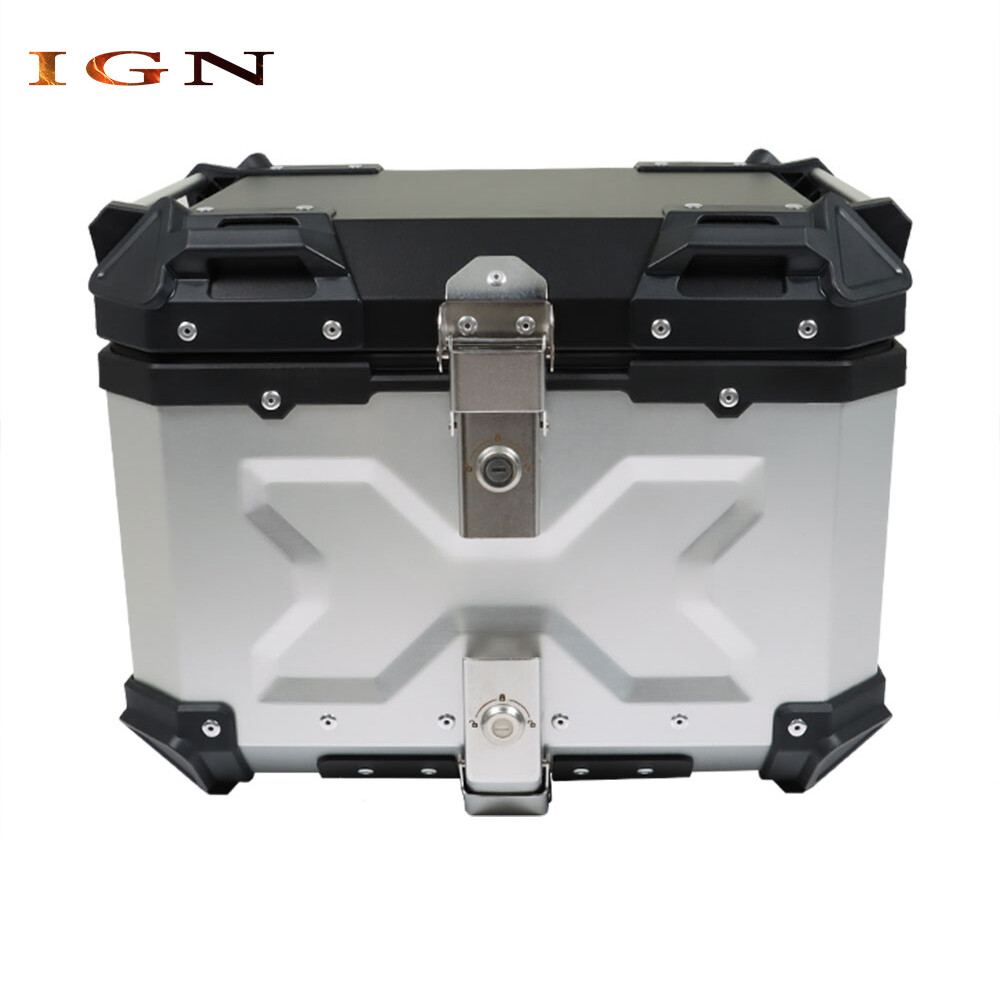 Motorcycle Silver Trunk Rear Tour Tail Box Luggage Aluminum Top Case Storage 45L