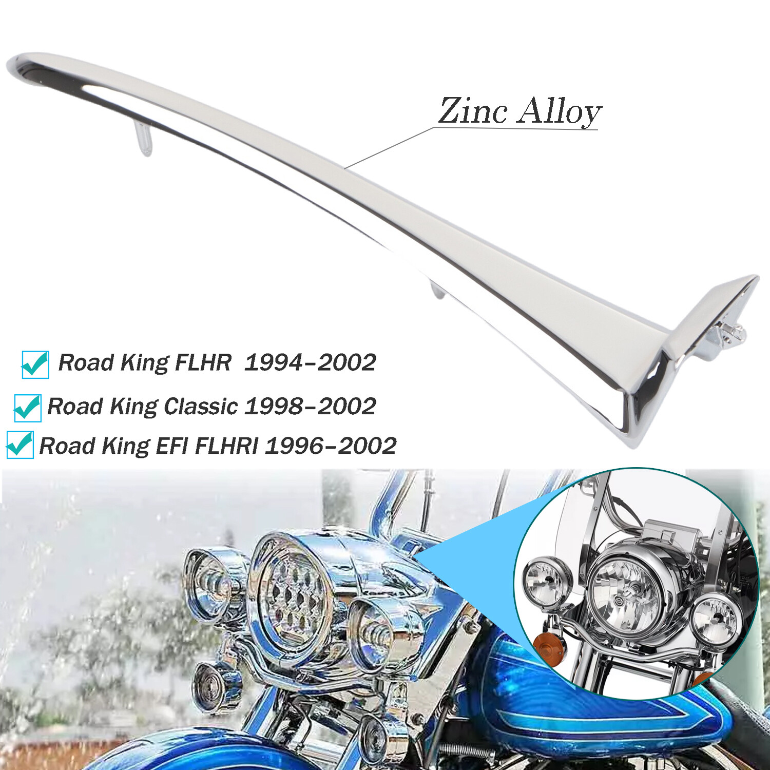 Zinc Alloy Nacelle Spear Top Headlight Cover Trim Fit For Harley Road King 94–02