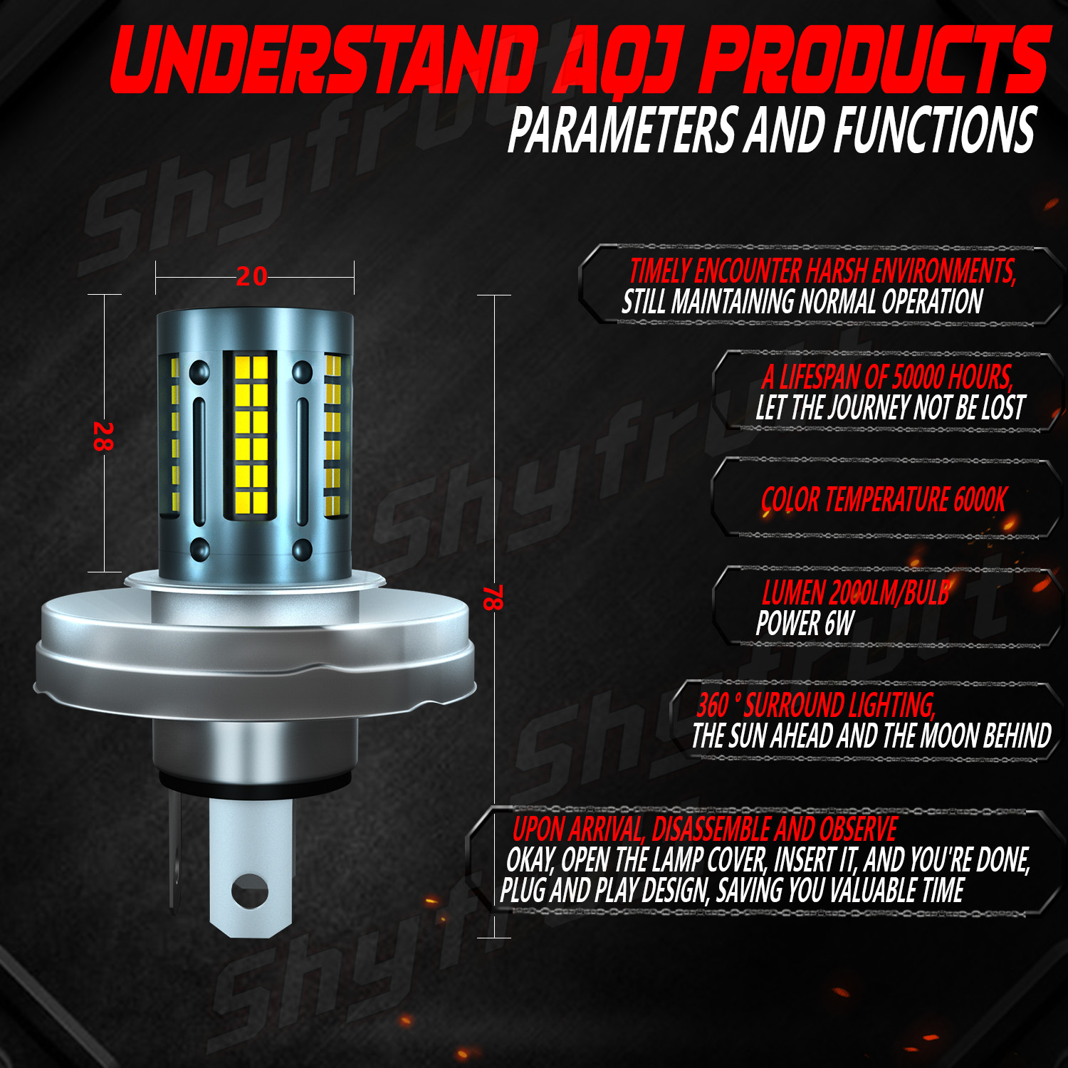 2Pcs Warm White P45T 56SMD Motorbike LED Headlight Lamp Hi/Lo Beam Bulb 10V-30V