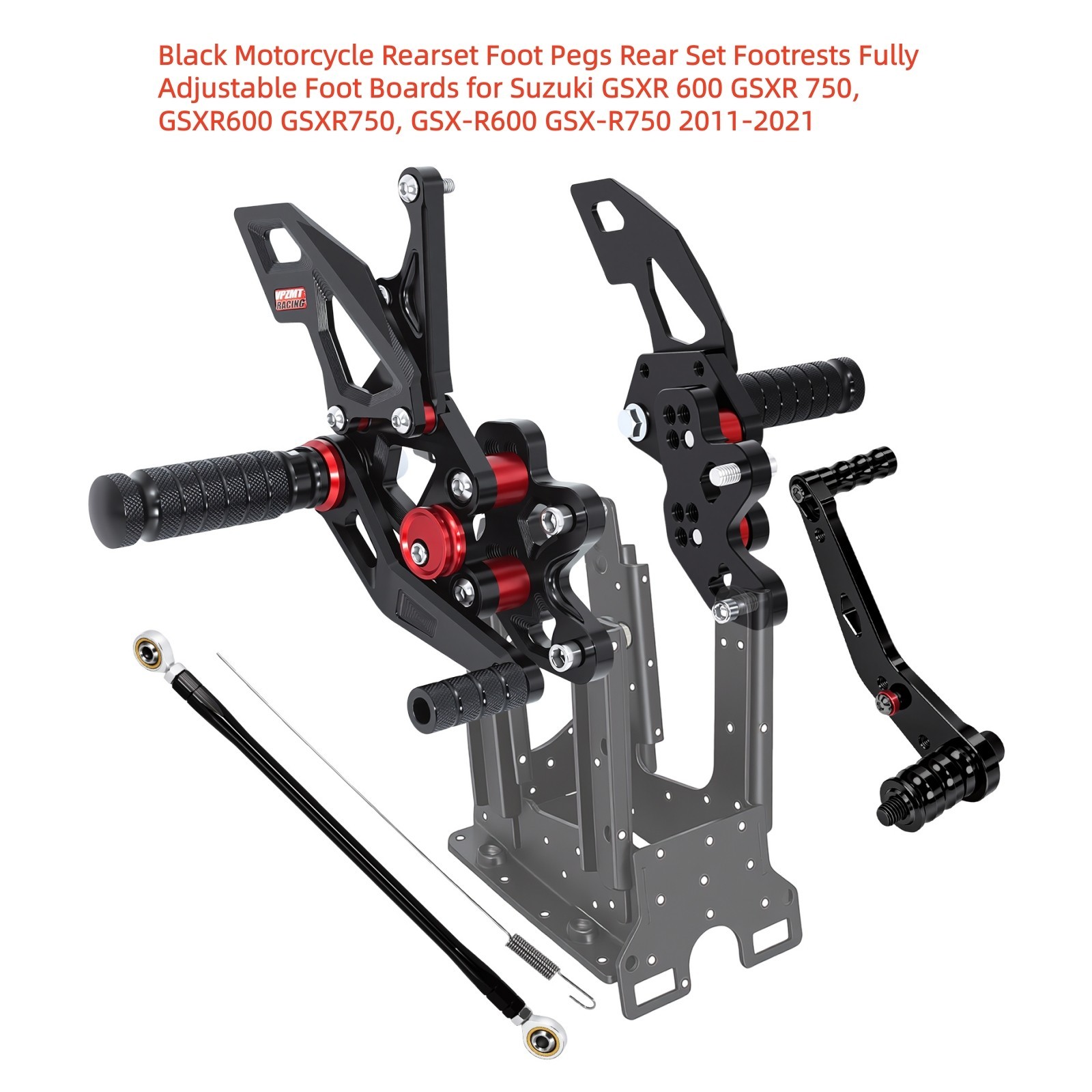 Rearset Foot Pegs Footrests Fully Adjustable Foot Boards for Suzuki GSXR, Black